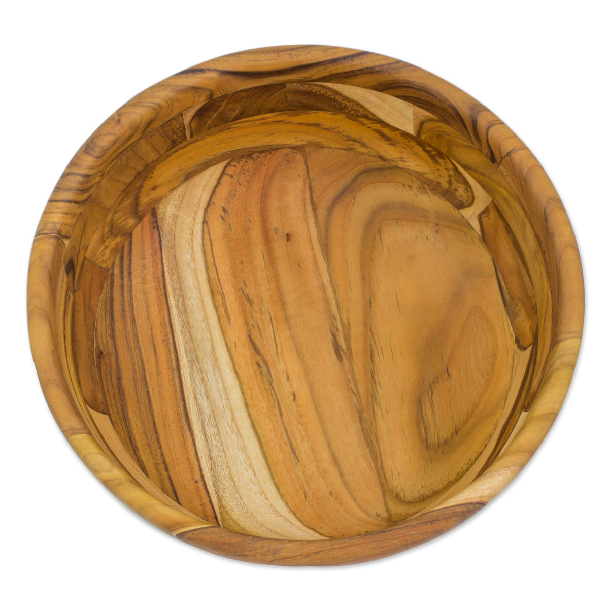 Guatemalan Teak Wood Handmade 10-inch Bowl - Forest Mosaic