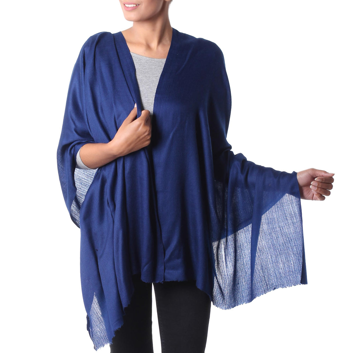 Valley Mist In Cobalt Wool Shawl