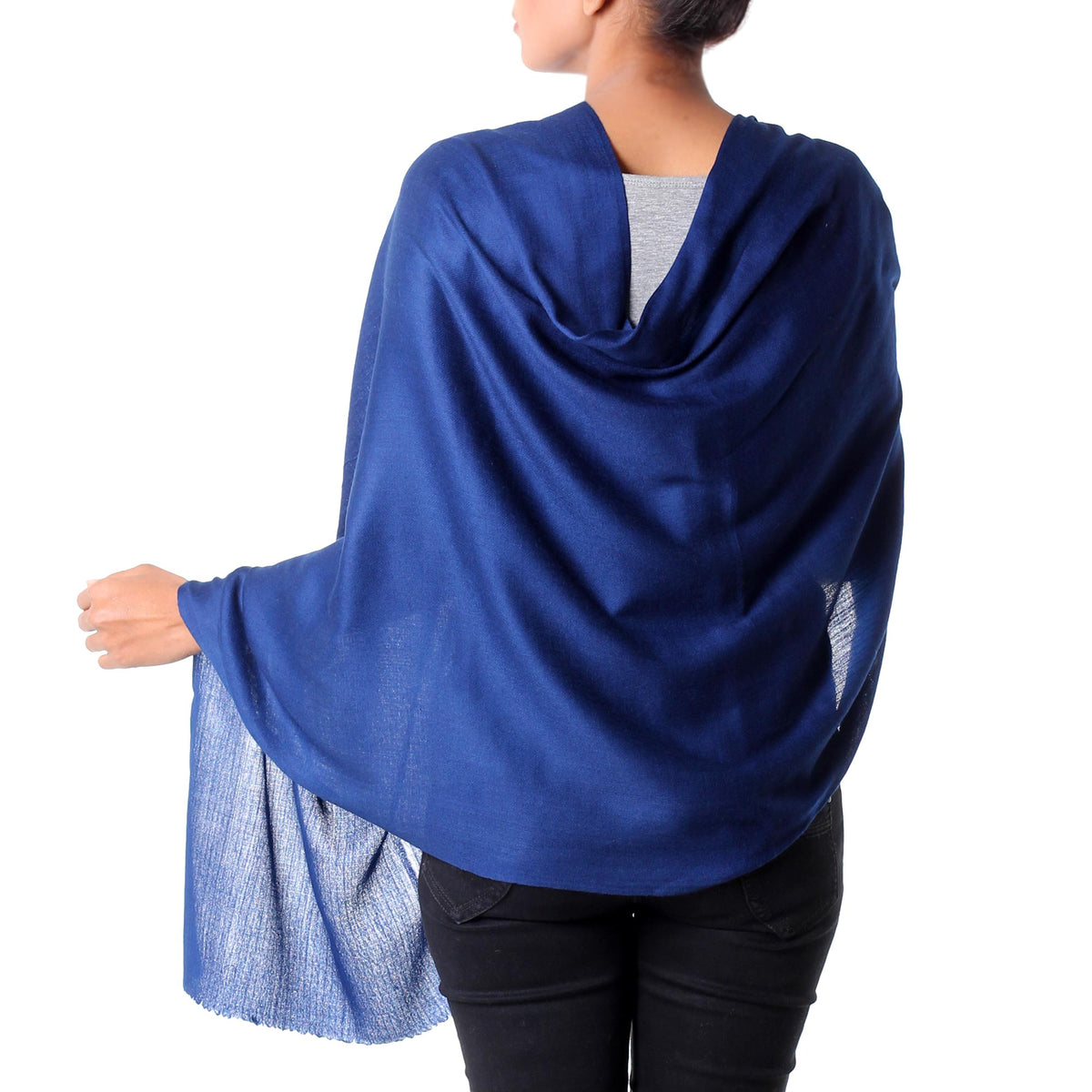 Valley Mist In Cobalt Wool Shawl