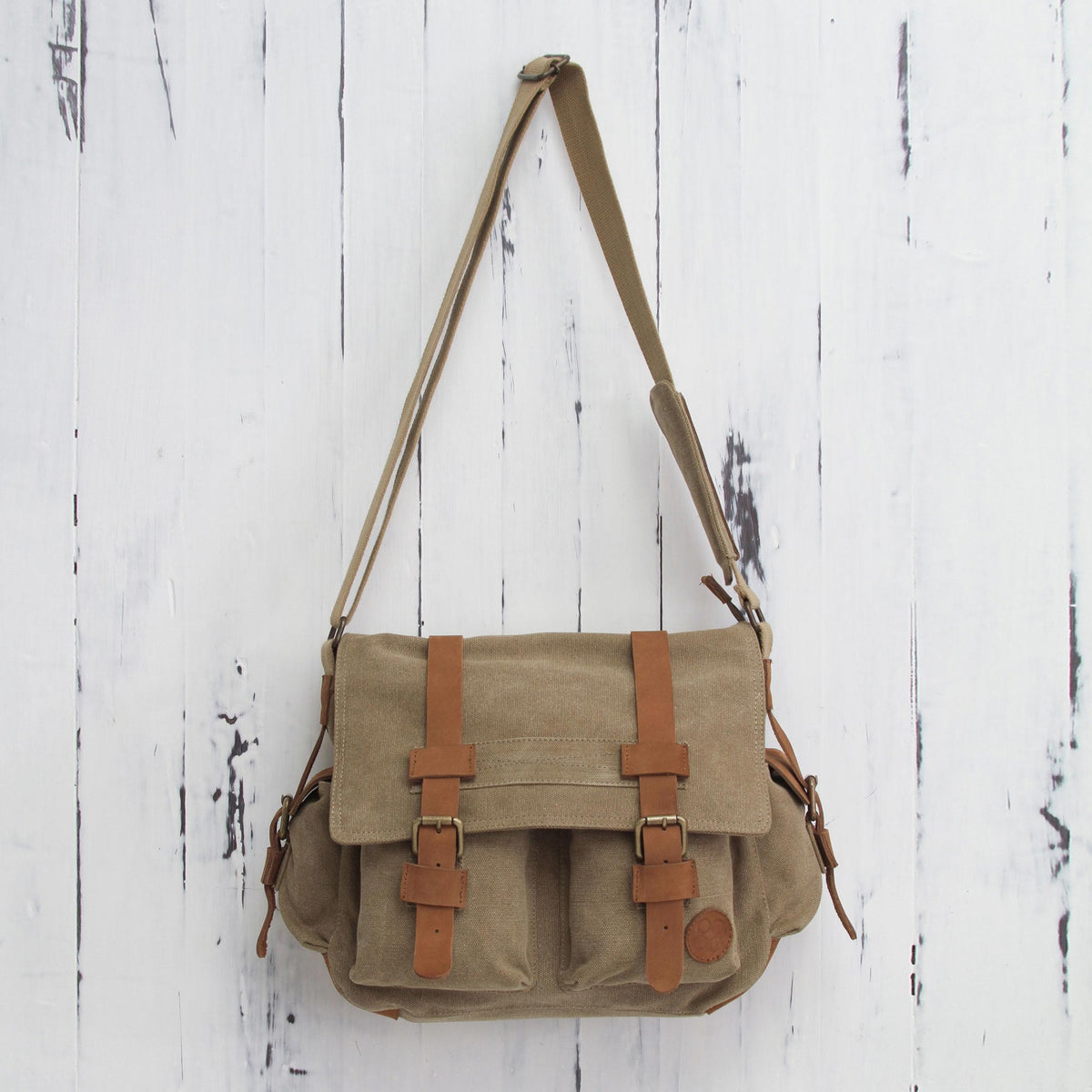 Brown Leather Accent Canvas Messenger Bag - Journey to Puno
