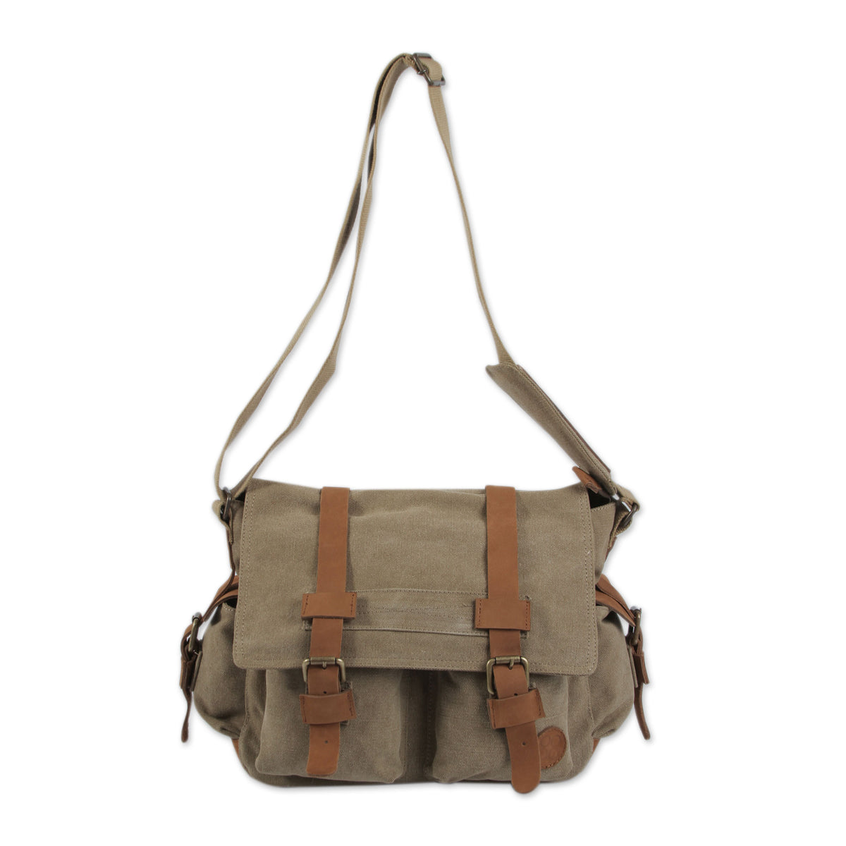Brown Leather Accent Canvas Messenger Bag - Journey to Puno