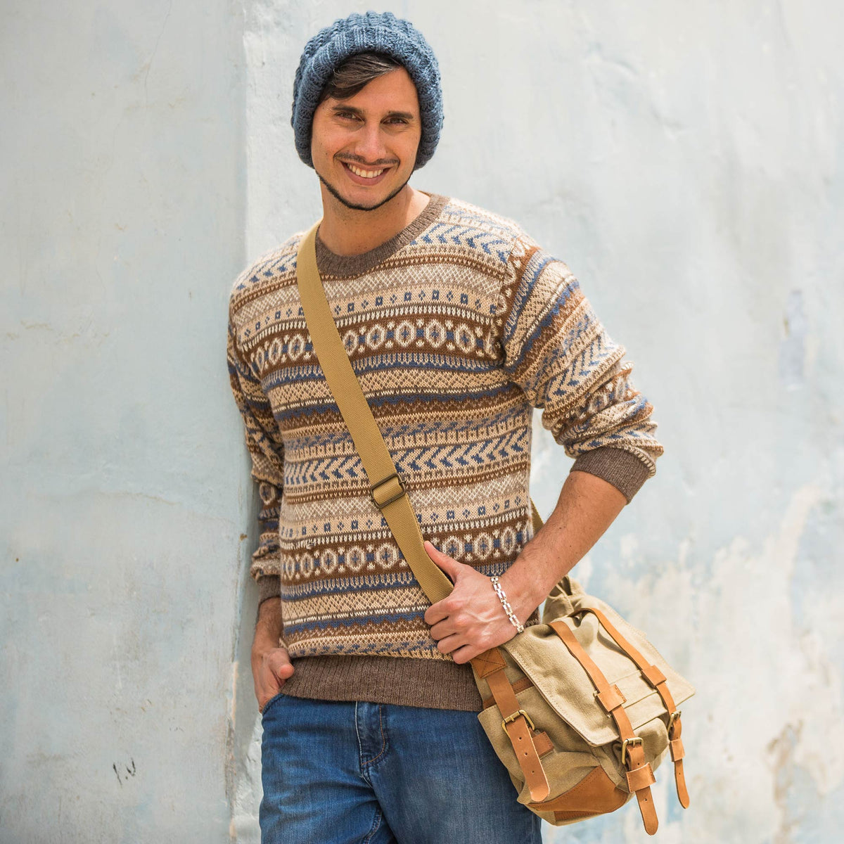 Brown Leather Accent Canvas Messenger Bag - Journey to Puno