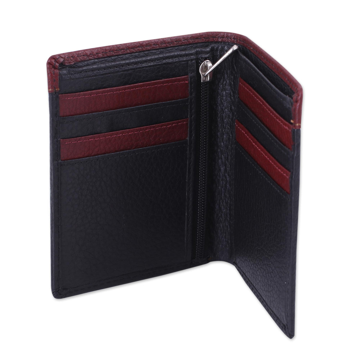 Compact Black and Mahogany Leather Wallet
