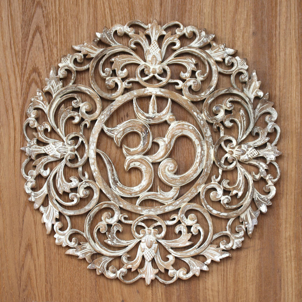 Suar Wood Om Relief Panel - Om Garden