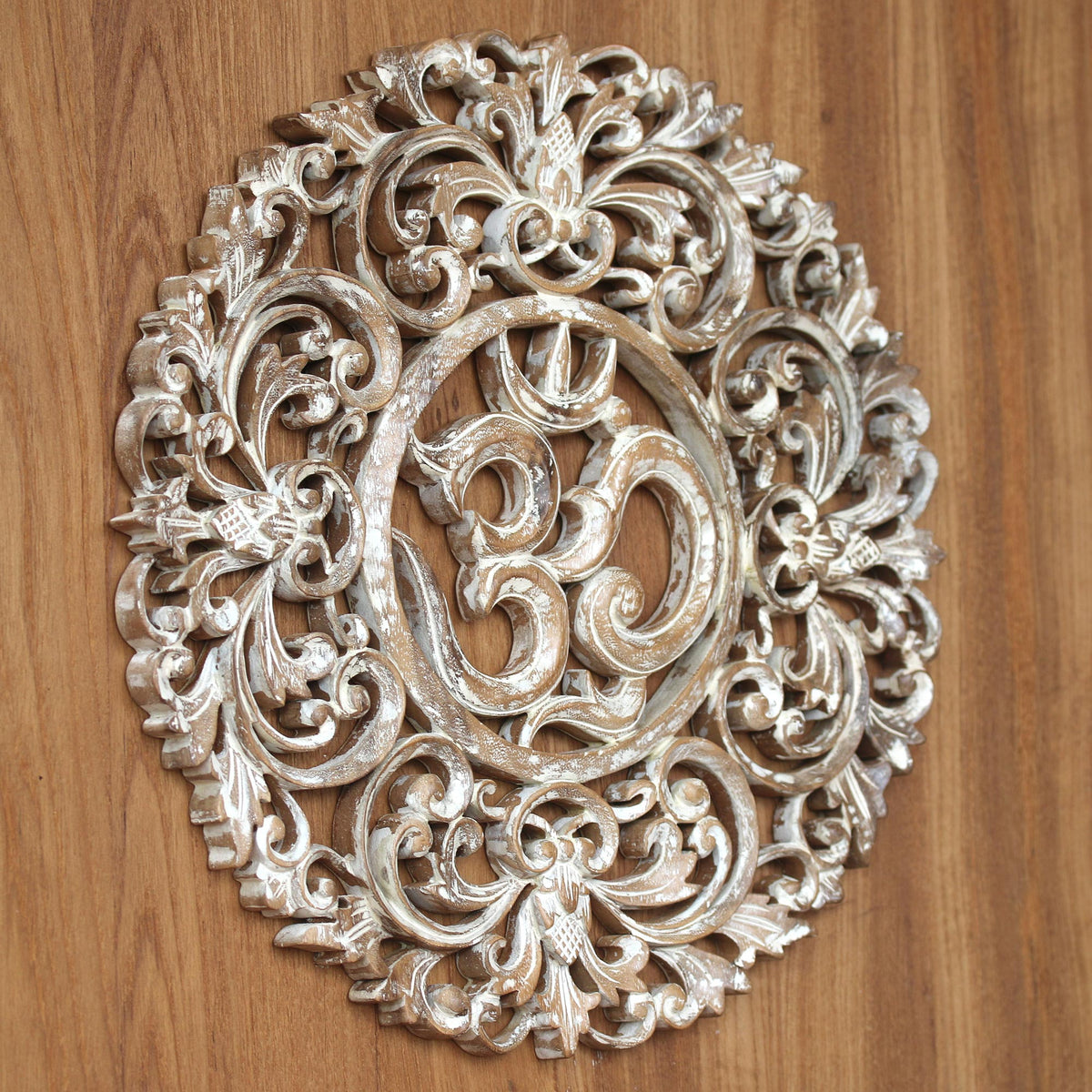 Suar Wood Om Relief Panel - Om Garden