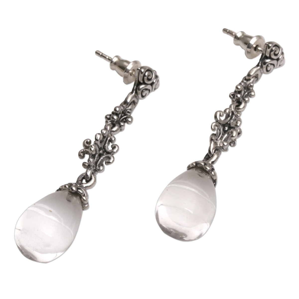 Quartz and Silver Dangle Earrings - Majestic Serenade