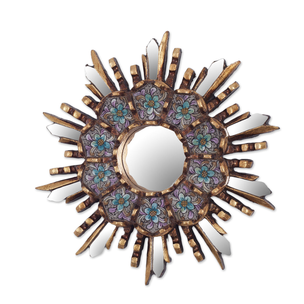 Cuzco Meadow Wood And Reverse Painted Glass Wall Mirror