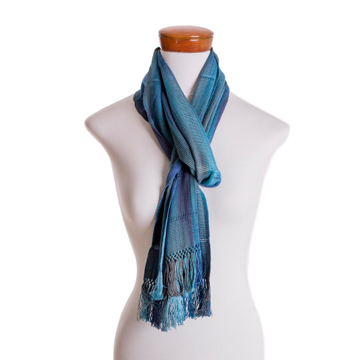 Handwoven Rayon Wrap Scarf - Smooth Breeze in Blue