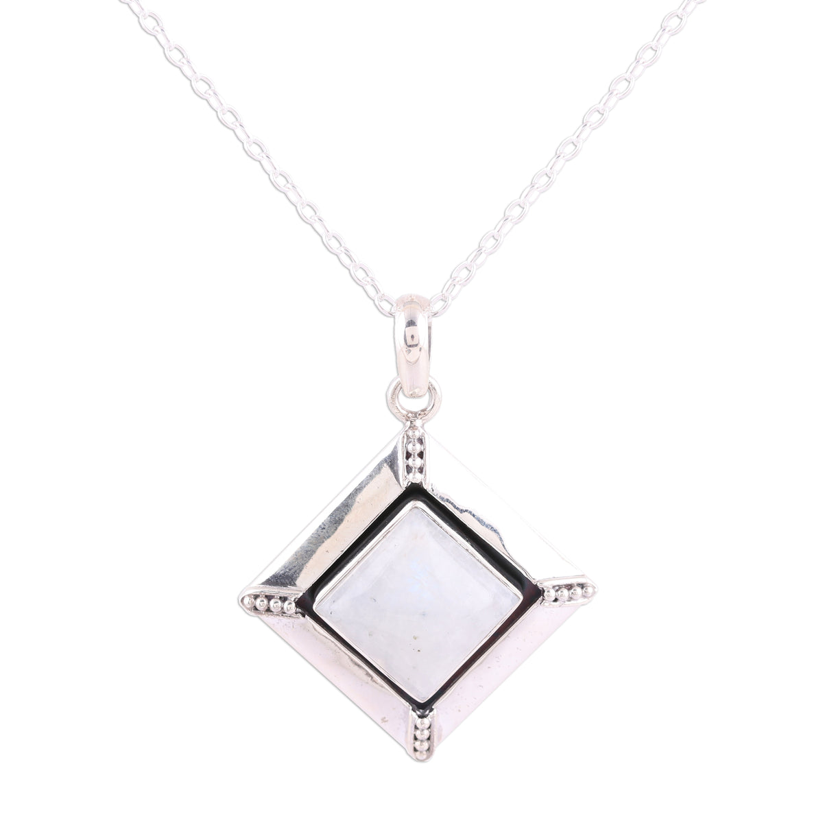 Rainbow Moonstone and Sterling Silver Pendant Necklace
