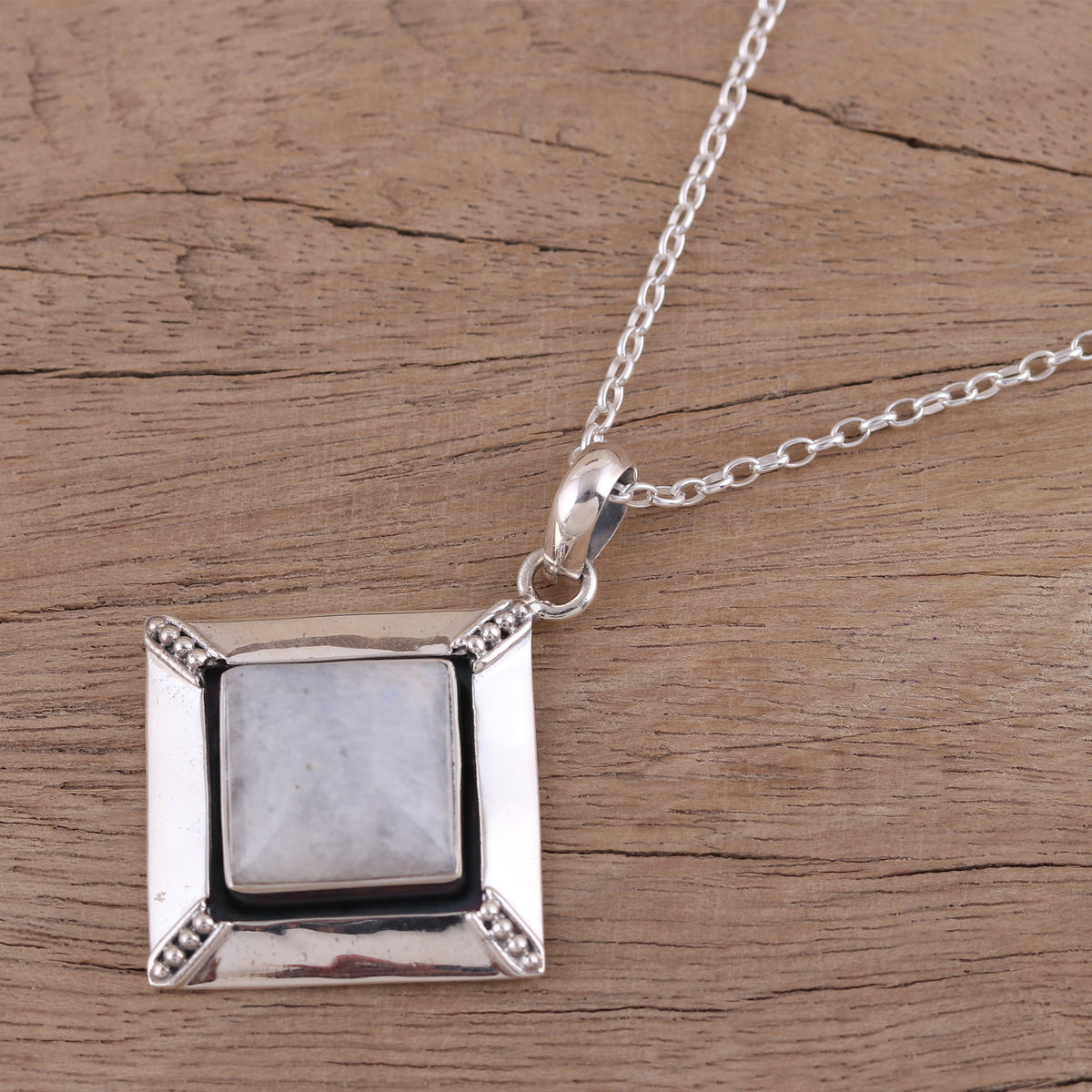 Rainbow Moonstone and Sterling Silver Pendant Necklace
