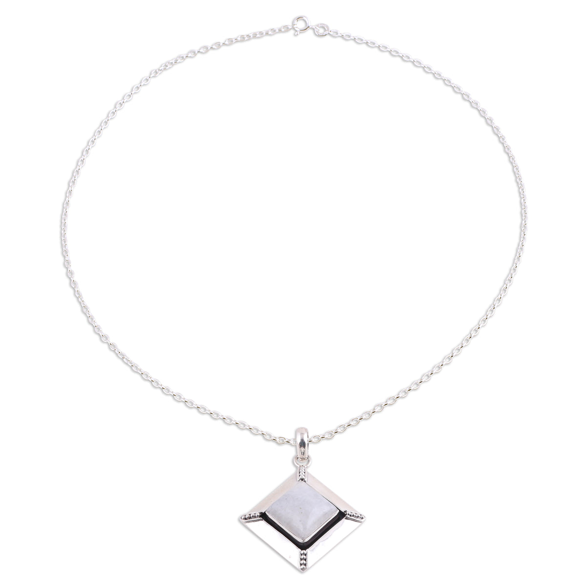 Rainbow Moonstone and Sterling Silver Pendant Necklace