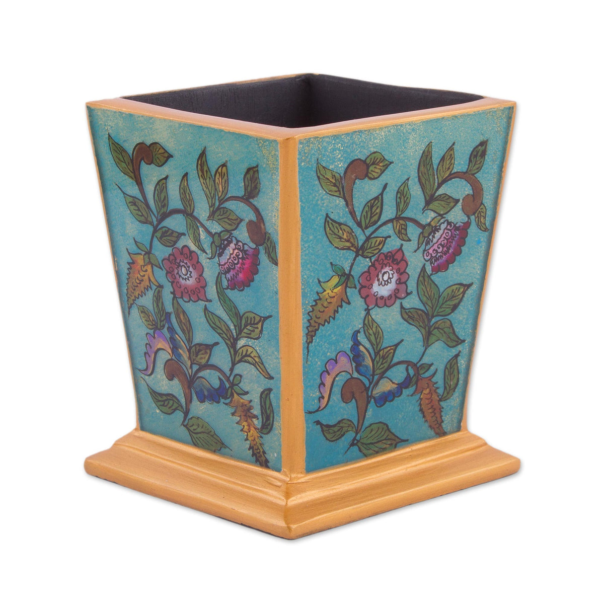 Flowering Companion Reverse-Painted Glass Pencil Holder