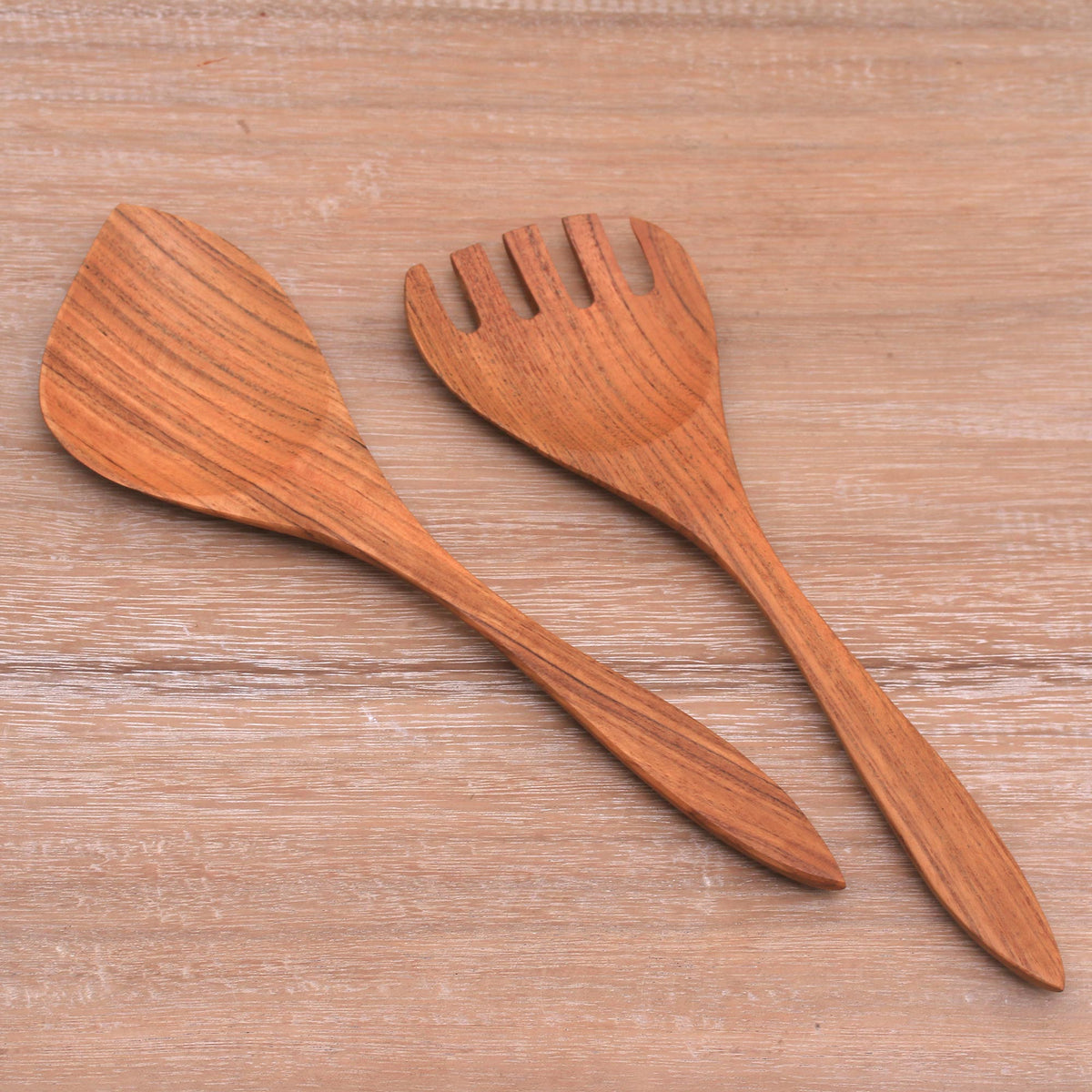 Teak Wood Serving Utensils (Pair) - Salad Serenade