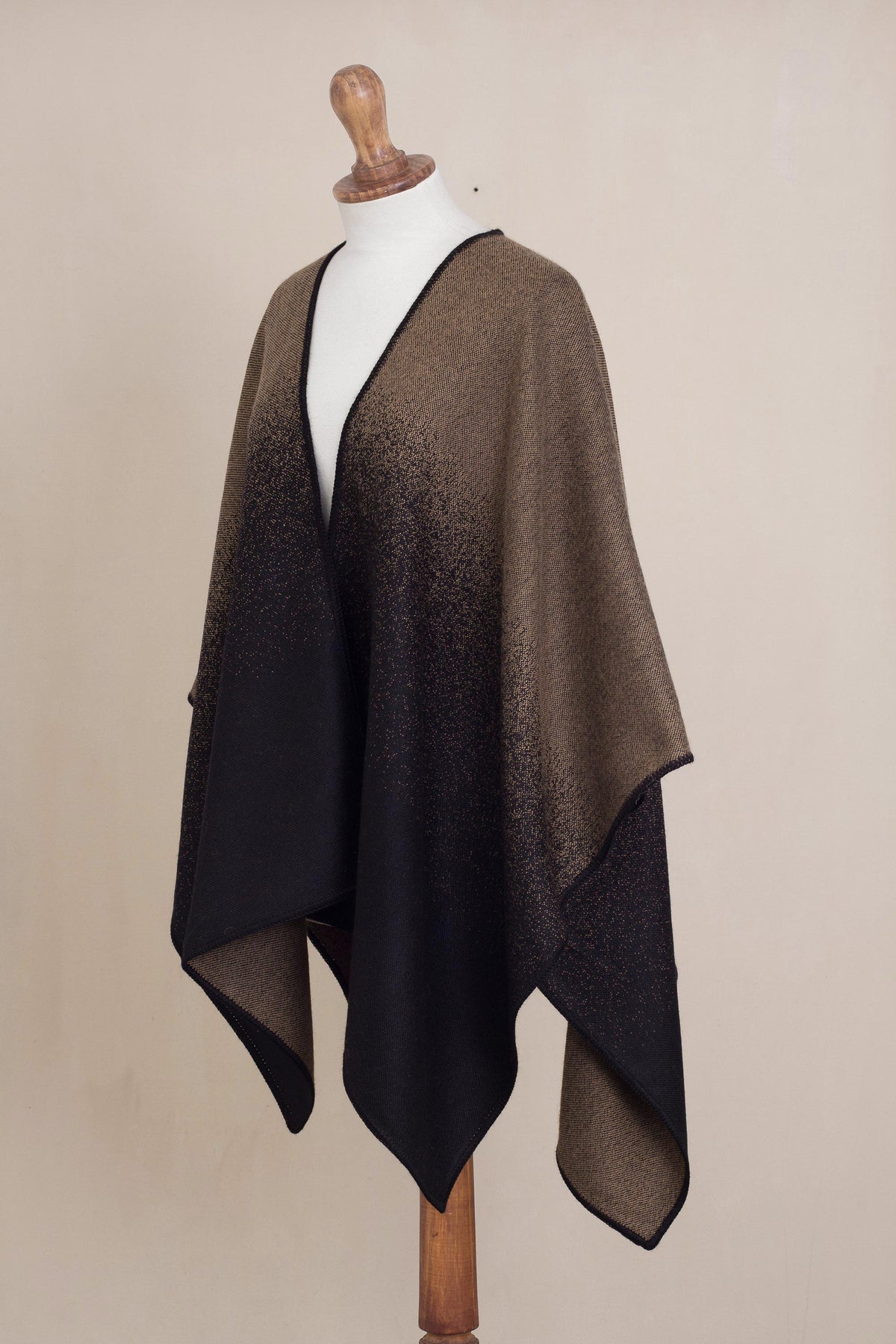Andean Vistas In Chestnut Brown Reversible Alpaca Blend Ruana