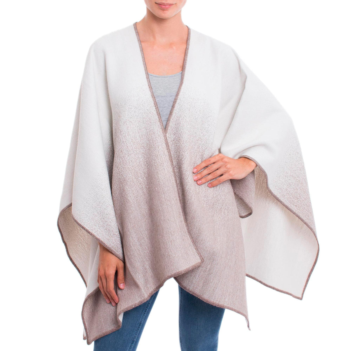 Andean Vistas In Taupe Reversible Alpaca Blend Ruana
