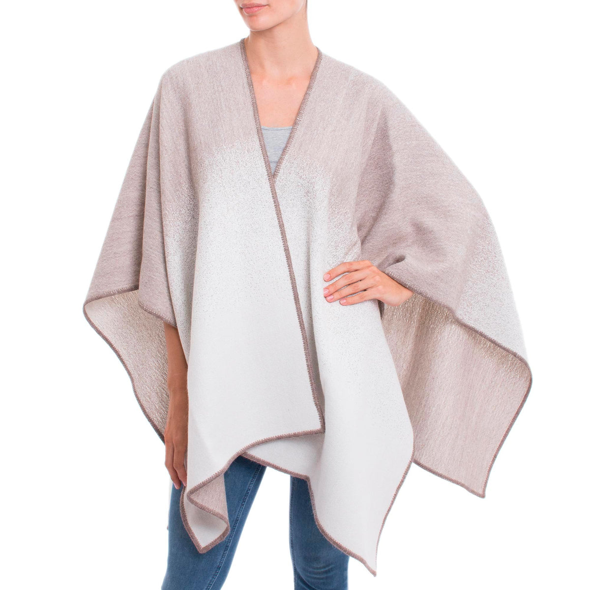 Andean Vistas In Taupe Reversible Alpaca Blend Ruana