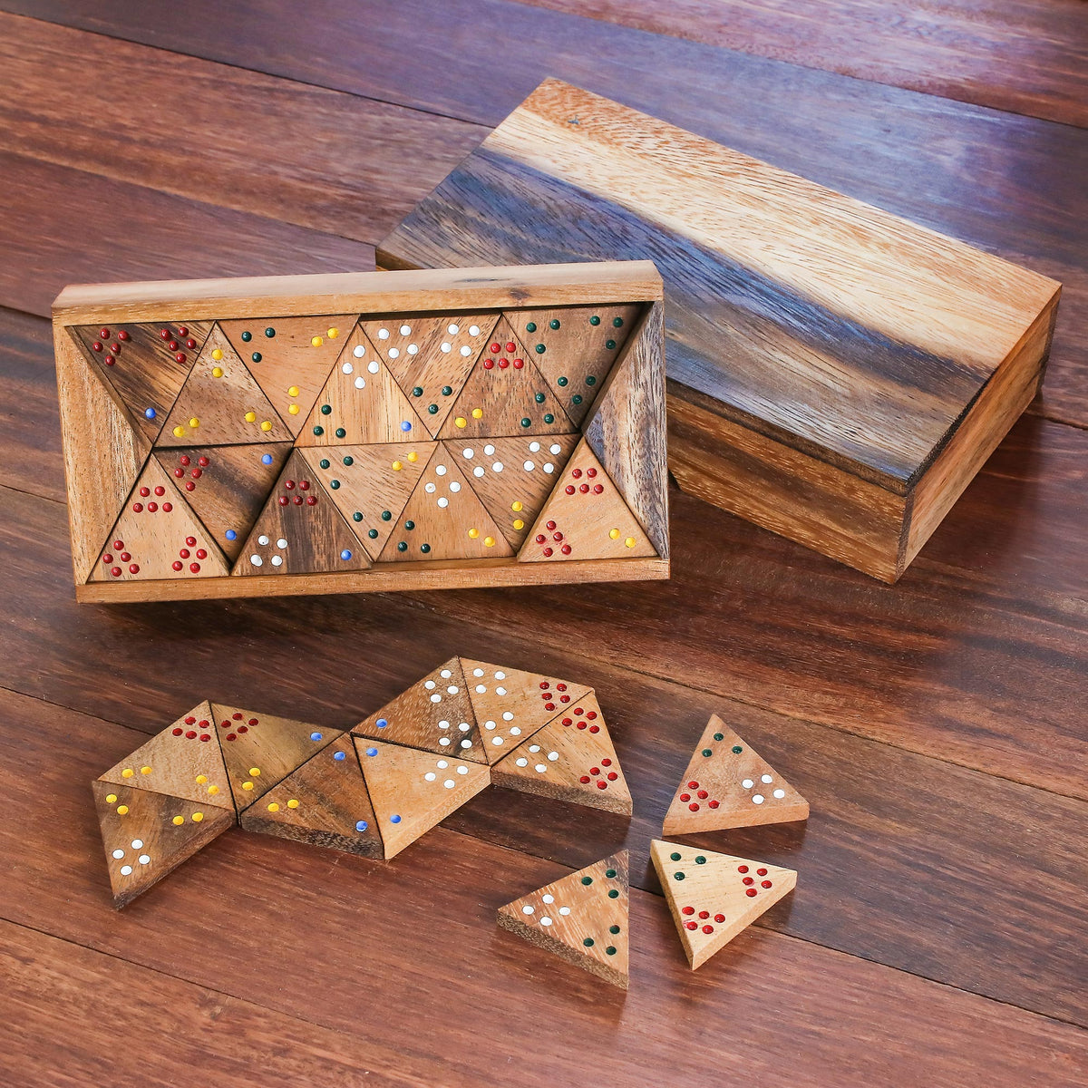 Triple Threat Wood Triangular Domino Set