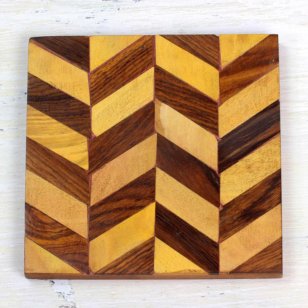 A Piece of Wooden Coaster with Diagonal Motif