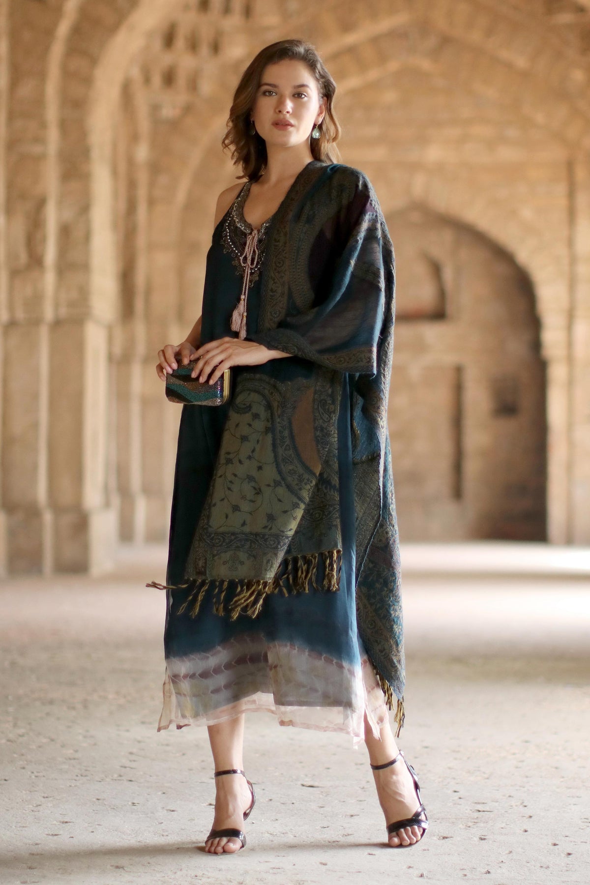 Himalayan Heirloom In Teal Jamawar Wool Shawl