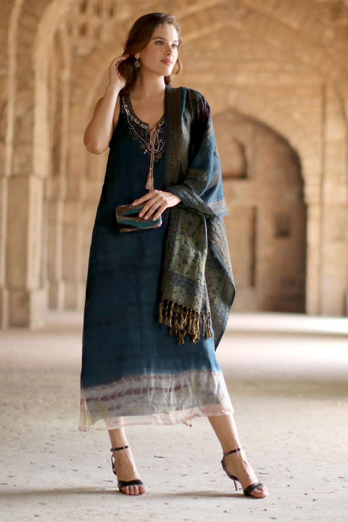Himalayan Heirloom In Teal Jamawar Wool Shawl