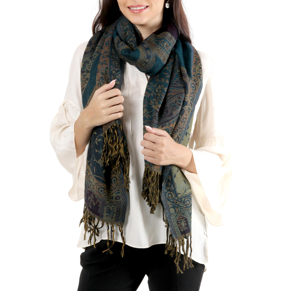 Himalayan Heirloom In Teal Jamawar Wool Shawl