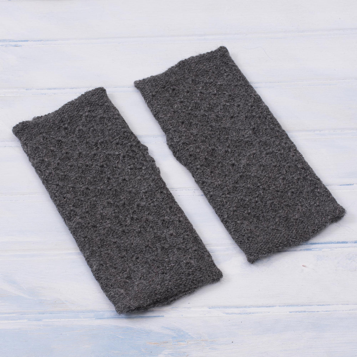 Passionate Pattern In Graphite 100% Baby Alpaca Fingerless Mitts