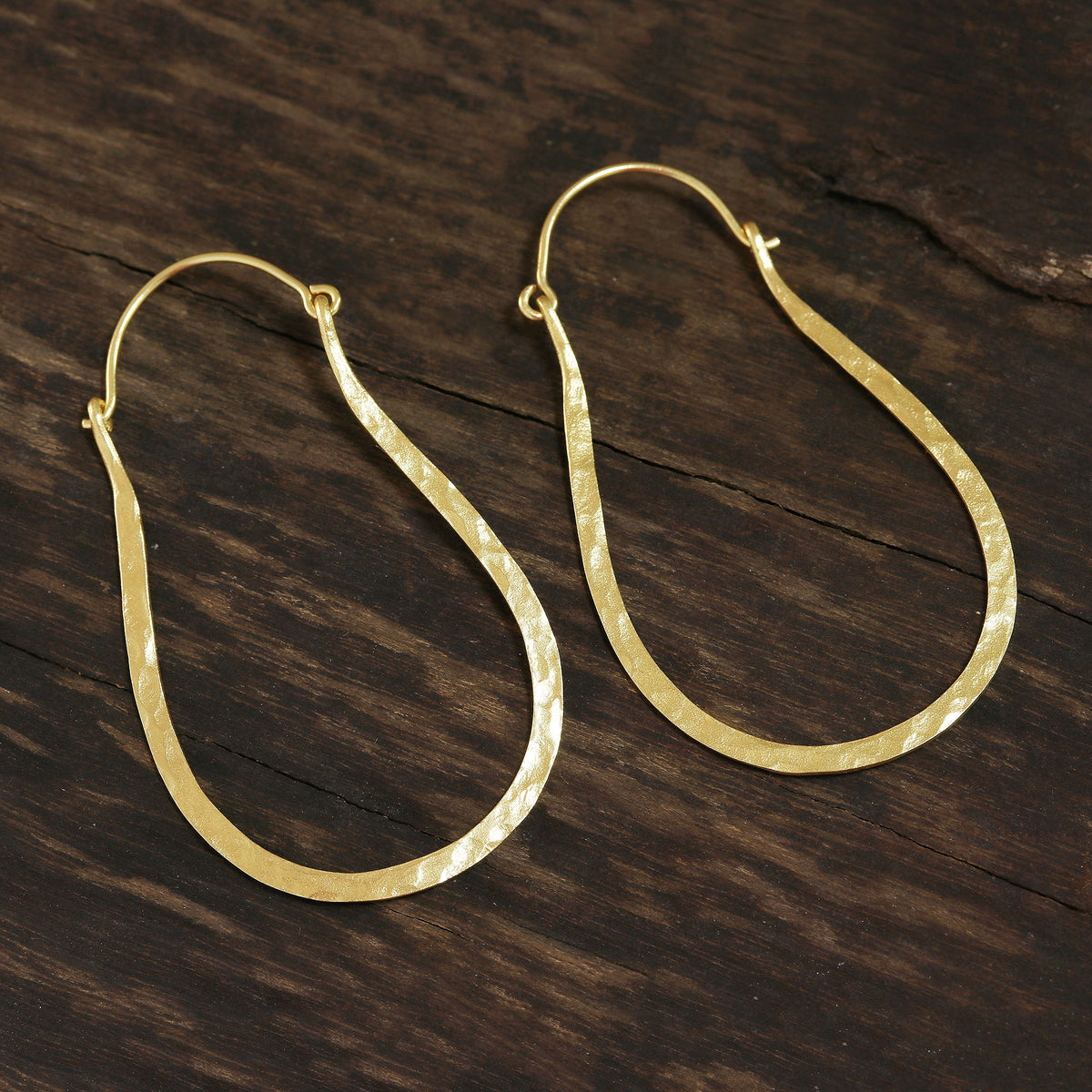 22k Elongated Hoop Earrings - Gold-Plated