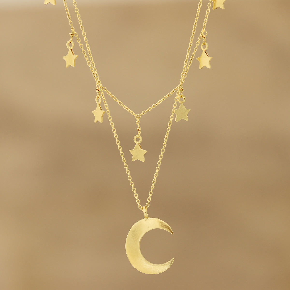 Gold Plated Sterling Silver Moon and Star Necklace