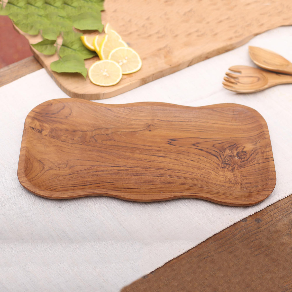 Wavy Teak Wood Platter Handcrafted in Bali - Bali Wave