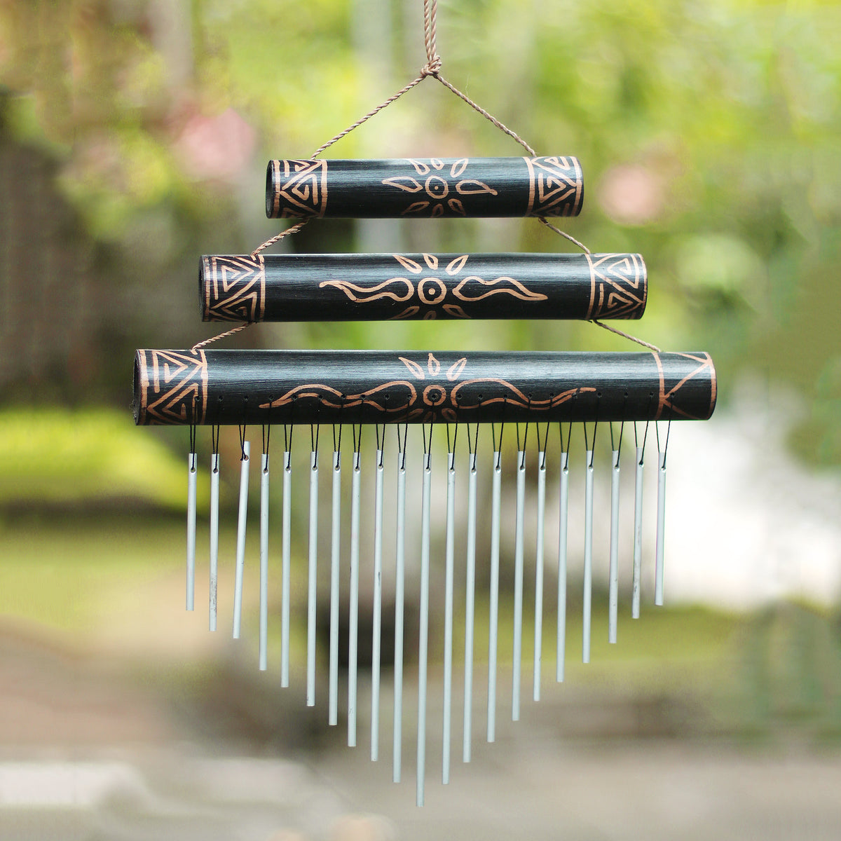 Sun Motif Bamboo Wind Chimes - Breezy Sound