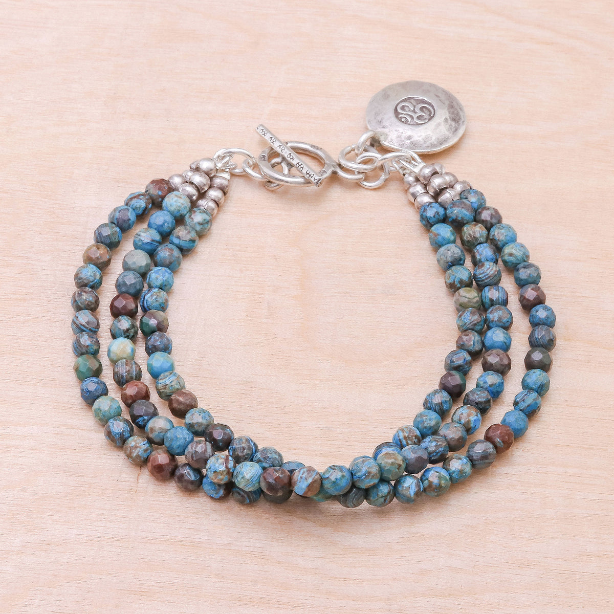 Om Symbol Bracelet with Blue and Brown Jasper - Tiny Globes