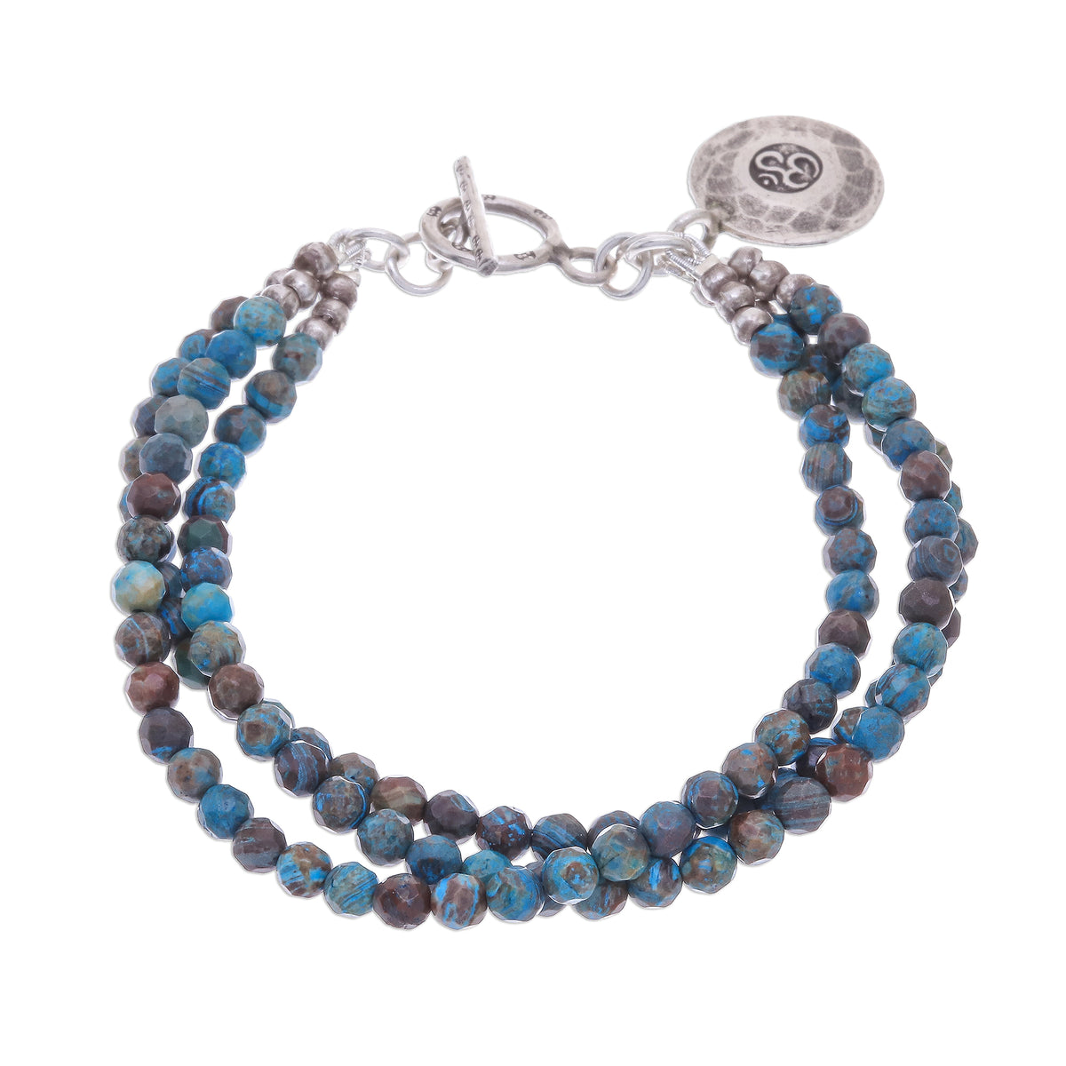 Om Symbol Bracelet with Blue and Brown Jasper - Tiny Globes