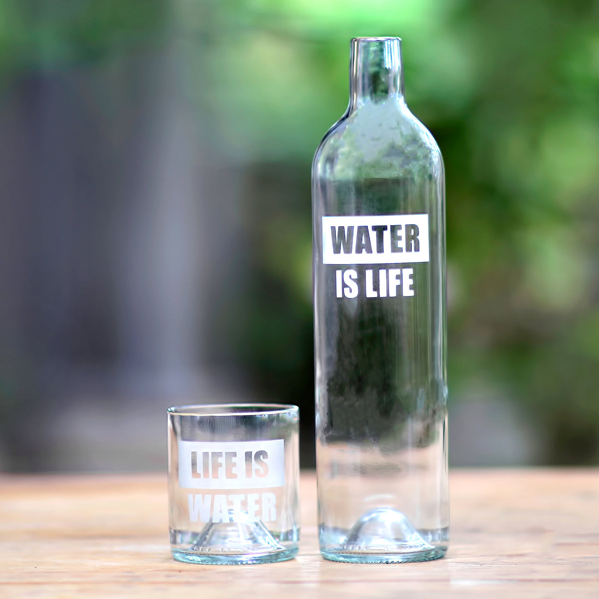 Upcycled Bottle Carafe and Glass Set - Water is Life