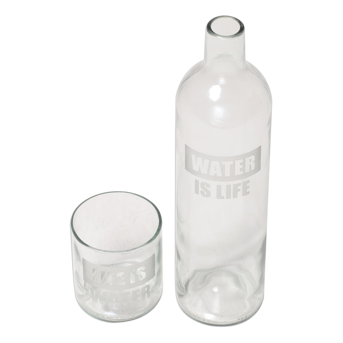 Upcycled Bottle Carafe and Glass Set - Water is Life