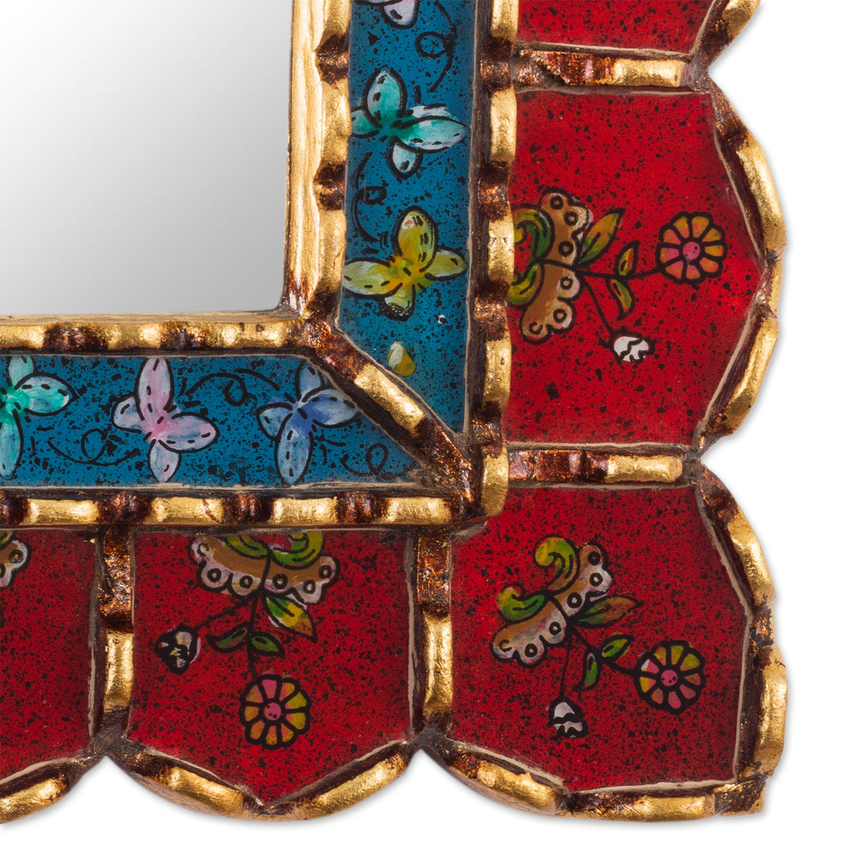 Cusco Treasure In Crimson Reverse-Painted Glass Wall Accent Mirror