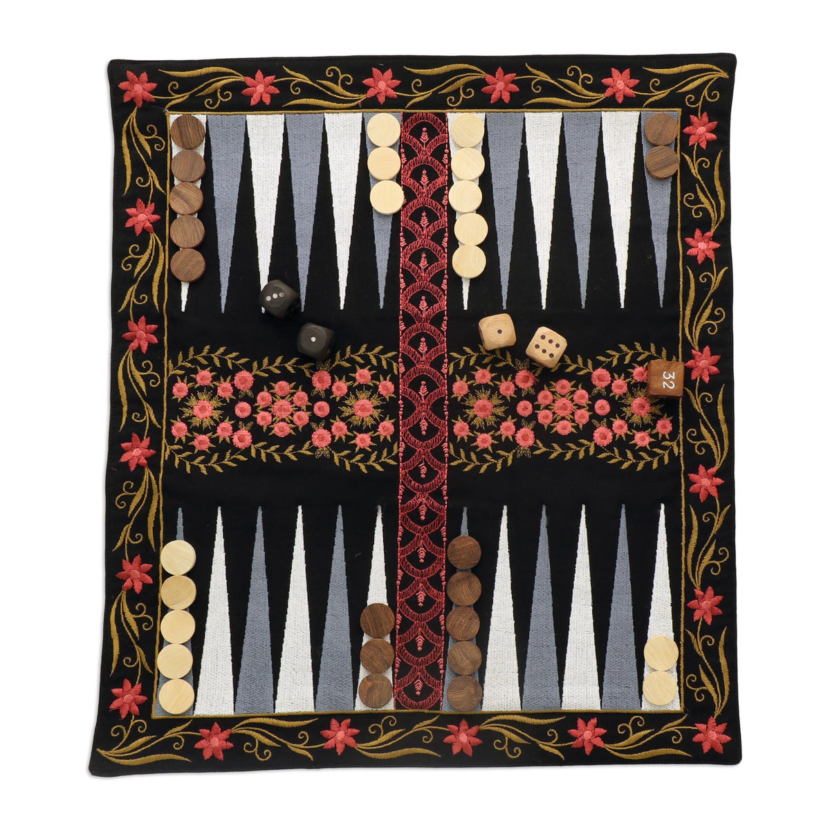 Ganga Garden In Pink Cotton And Wood Backgammon Set