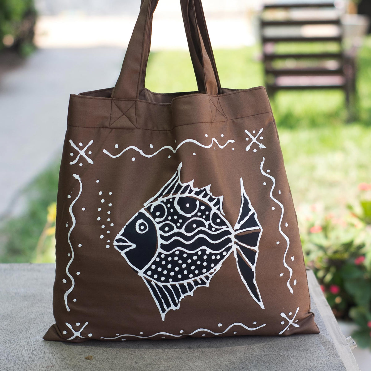 Blowing Bubbles In Brown Cotton Tote Bag