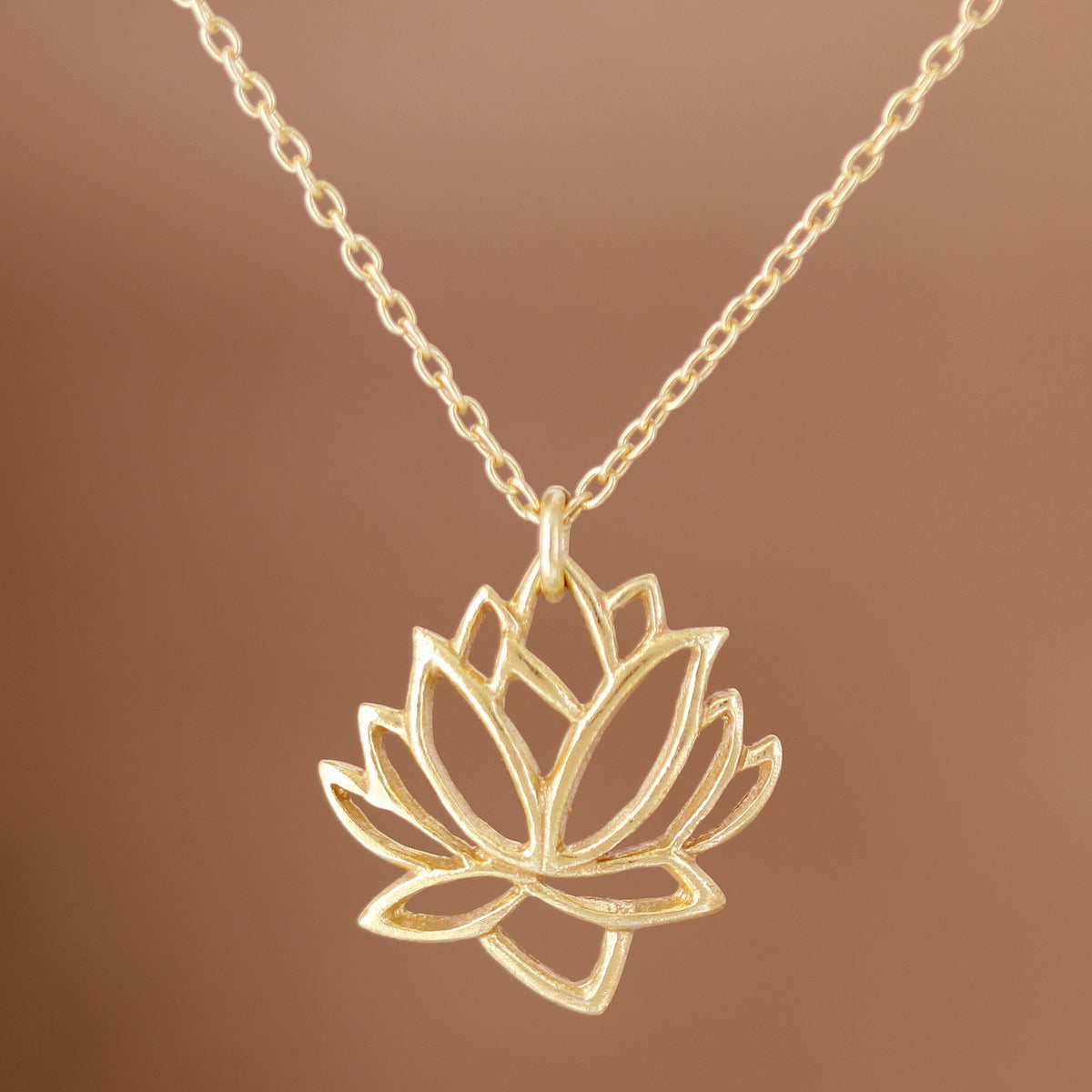 Gold-Plated Pendant Necklace with Lotus Motif