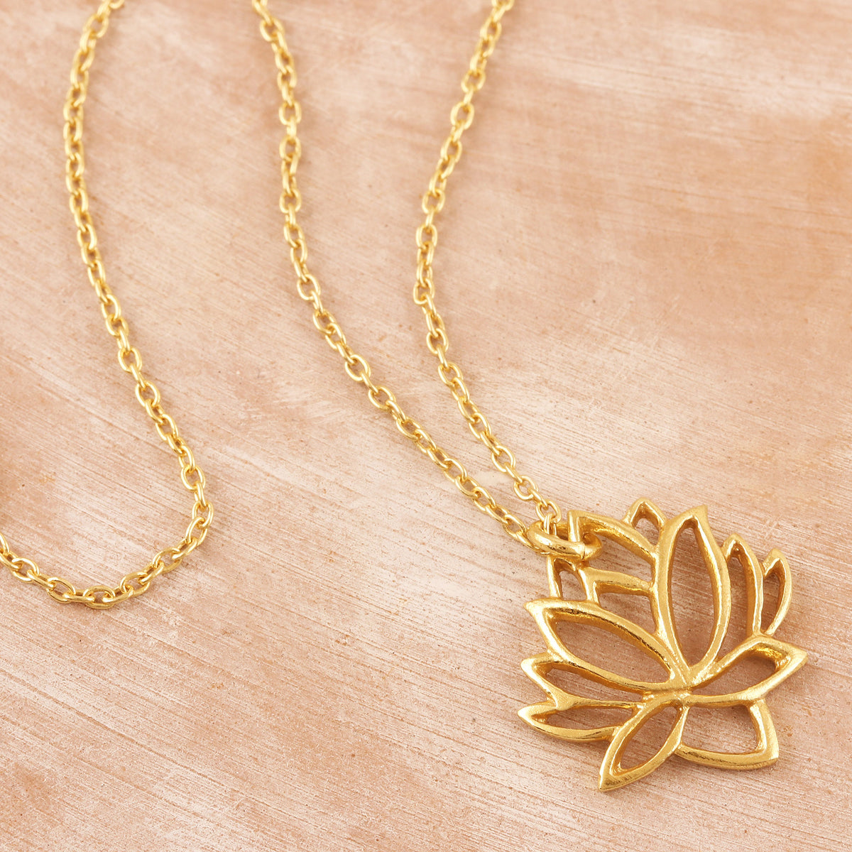Gold-Plated Pendant Necklace with Lotus Motif