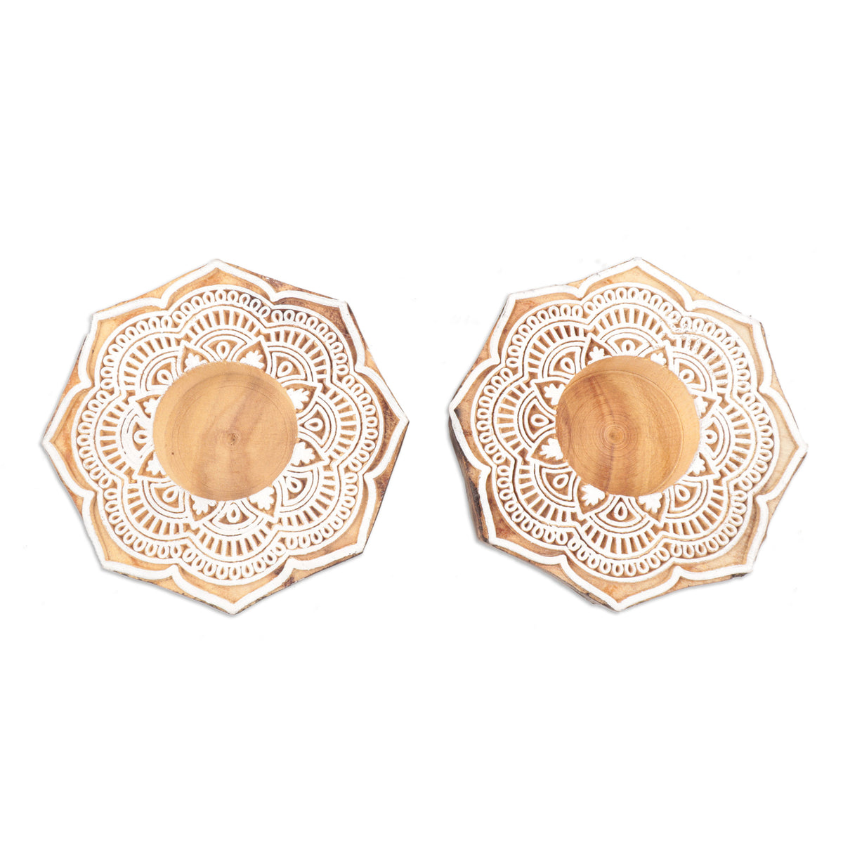 Tealight Candle Holders with Floral Motif (Pair) - Lotus Mandala