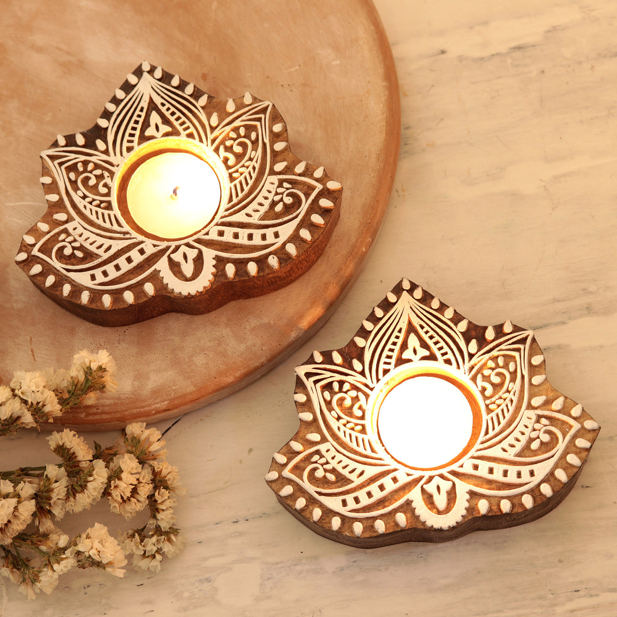 Tealight Candle Holders (Pair) - Kindled Lotus