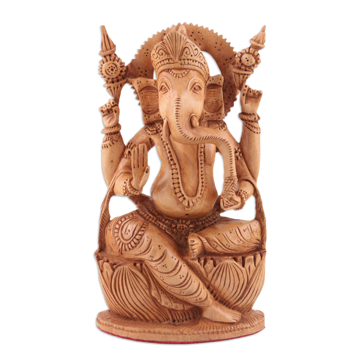 Front of Handmade Sculpture of Ganesha - Made with Kadam Wood