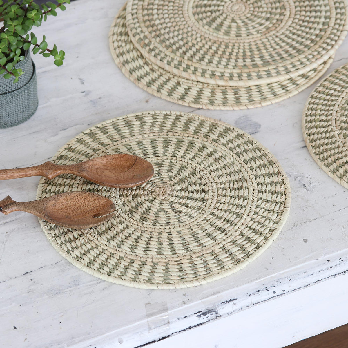 Set of 4 Natural Fiber Round Mandala Placemats - Refined and Natural Kitchenware and Tableware