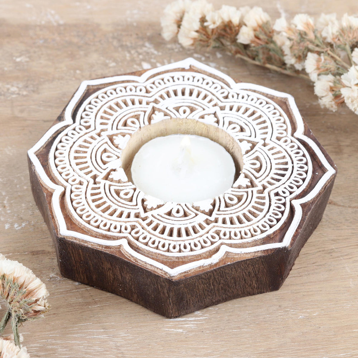 Tealight Candle Holder with Lotus Floral Motif - Lotus Art