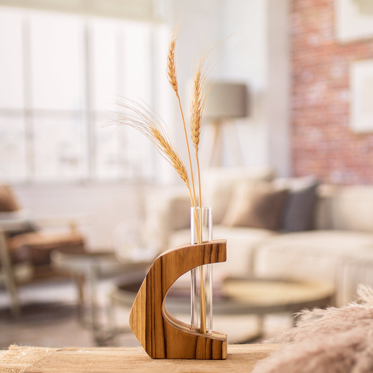 Watertight Teak Wood Vase with Glass Tube - Home Sophistication