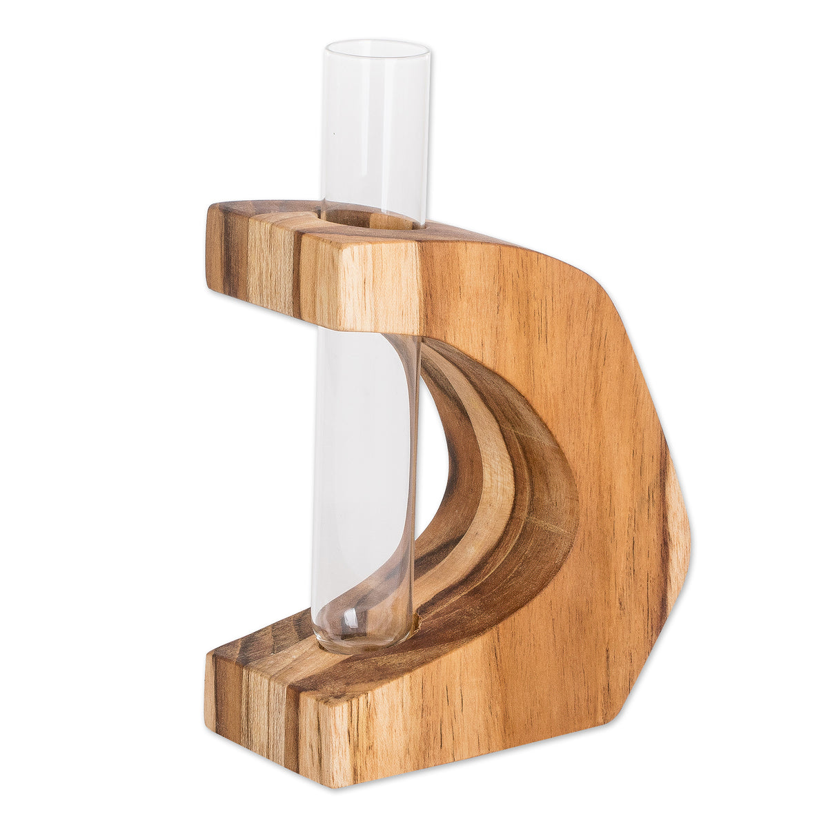 Watertight Teak Wood Vase with Glass Tube - Home Sophistication