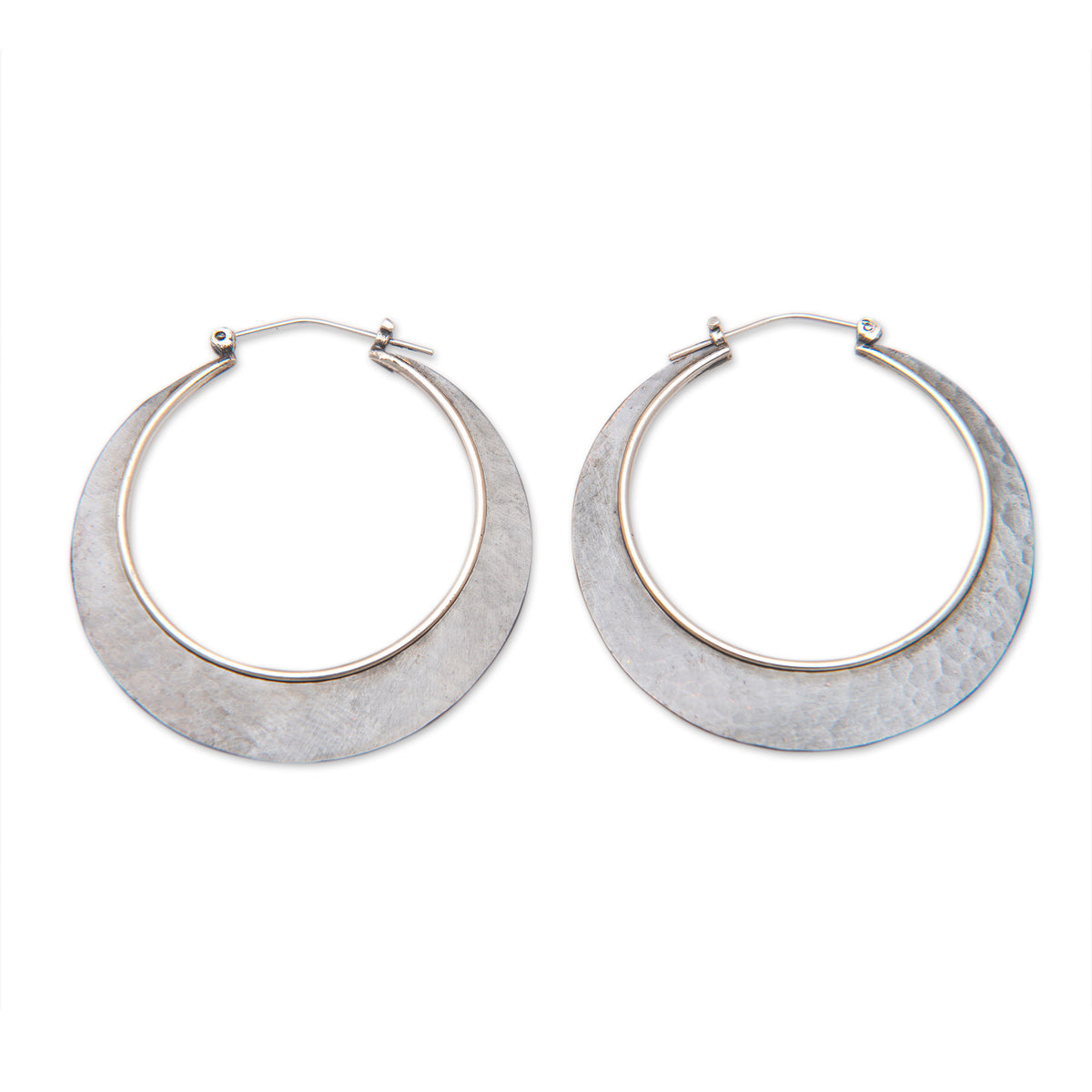 Hammered Copper and Silver Hoop Earrings - Celestial Sunrise