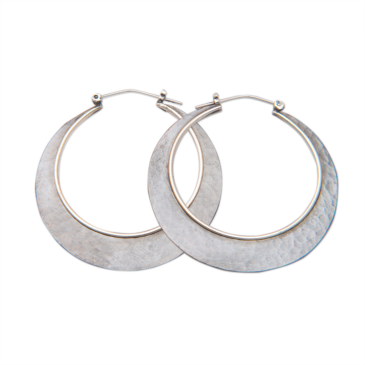 Hammered Copper and Silver Hoop Earrings - Celestial Sunrise