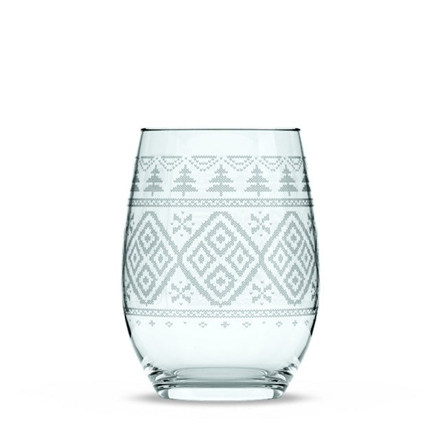 Pine Tree Sweater Stemless Wine Glass - Set of 2