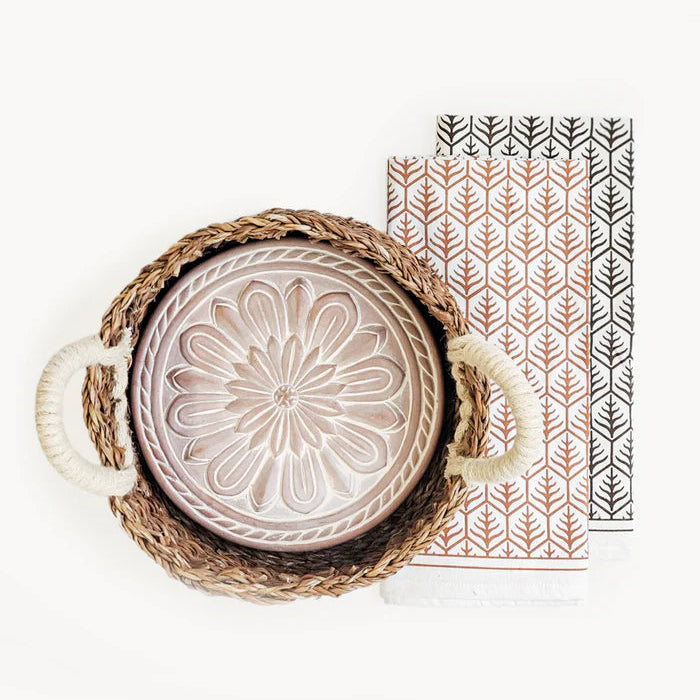 Bread Warmer & Basket with Tea Towel Round Gift Set